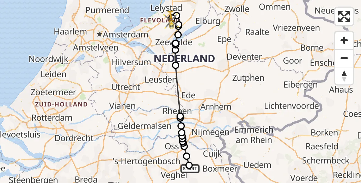 Vluchtroute Traumahelikopter Vliegbasis Volkel - Lelystad Airport, 28 augustus 2026, 08:26