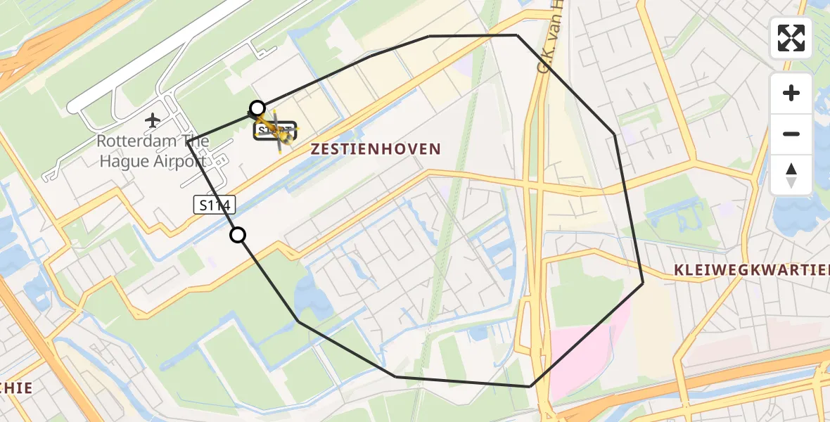 Vluchtroute Traumahelikopter Rotterdam The Hague Airport - Rotterdam The Hague Airport, 28 augustus 2026, 09:09