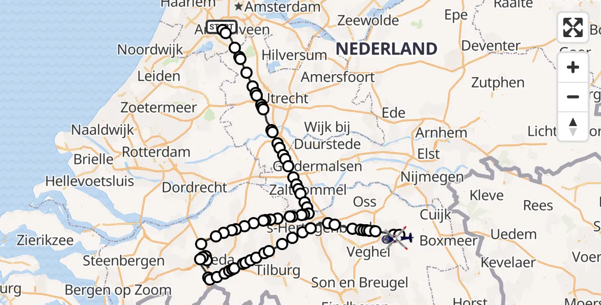 Vluchtroute Politiehelikopter Amsterdam Vliegveld Schiphol - Vliegbasis Volkel, 28 augustus 2026, 09:48