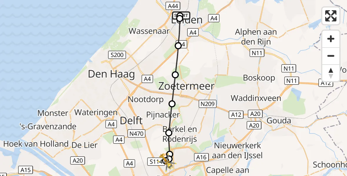 Vluchtroute Traumahelikopter Leids Universitair Medisch Centrum (LUMC) - Rotterdam The Hague Airport, 28 augustus 2026, 11:09