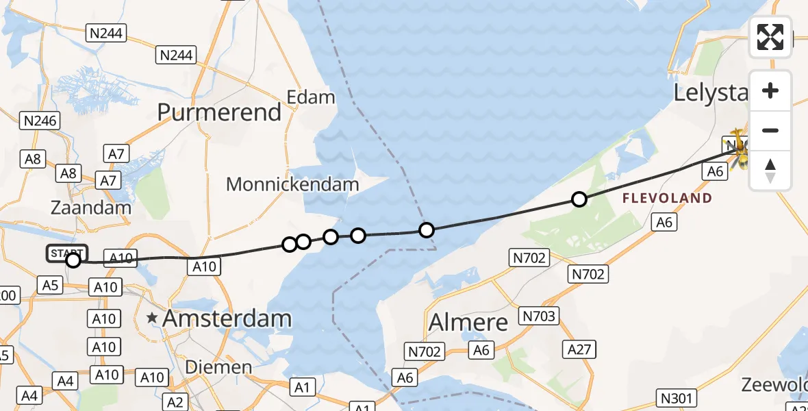 Vluchtroute Traumahelikopter Amsterdam Heliport - Lelystad, 28 augustus 2026, 13:42