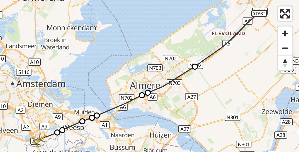 Vluchtroute Traumahelikopter Lelystad - Amsterdam UMC Helipad, 28 augustus 2026, 14:09