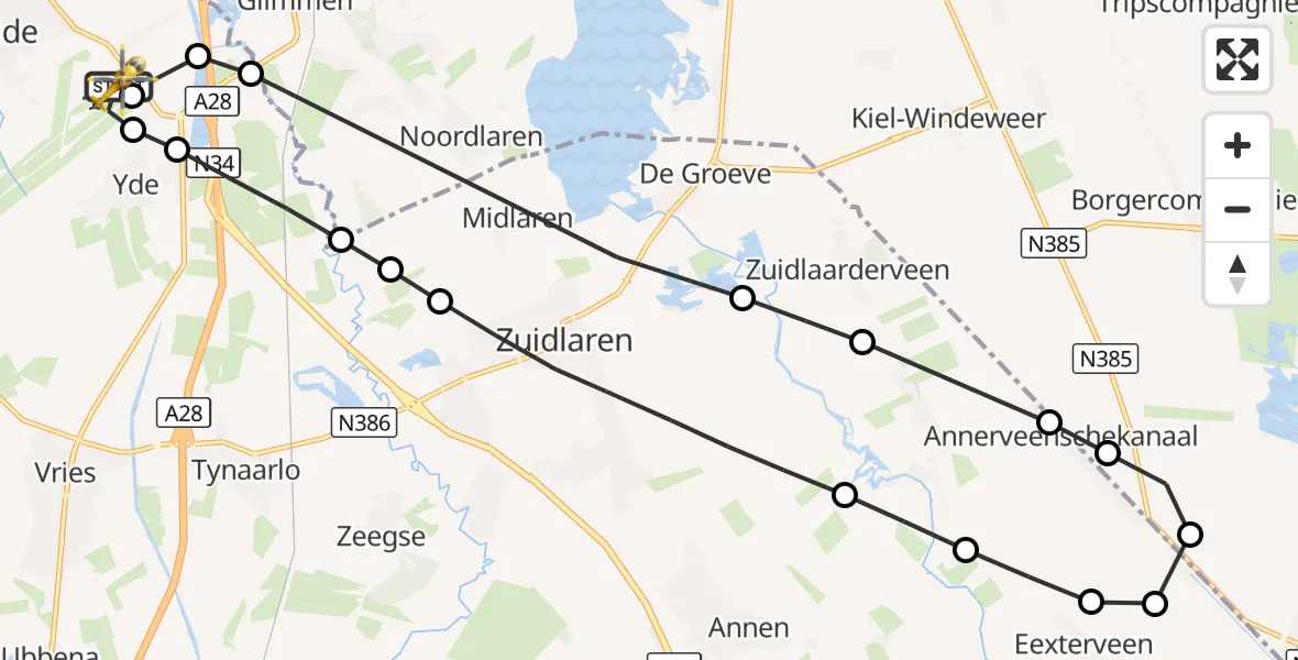 Vluchtroute Traumahelikopter Groningen Airport Eelde - Groningen Airport Eelde, 28 augustus 2026, 14:10