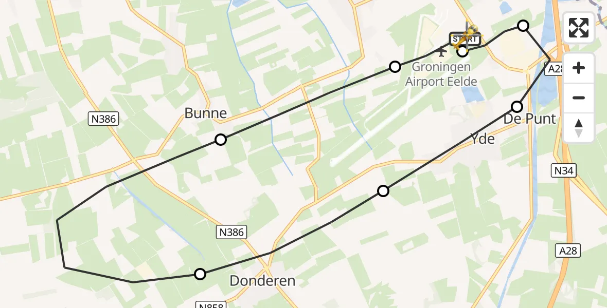 Vluchtroute Traumahelikopter Groningen Airport Eelde - Groningen Airport Eelde, 28 augustus 2026, 15:03