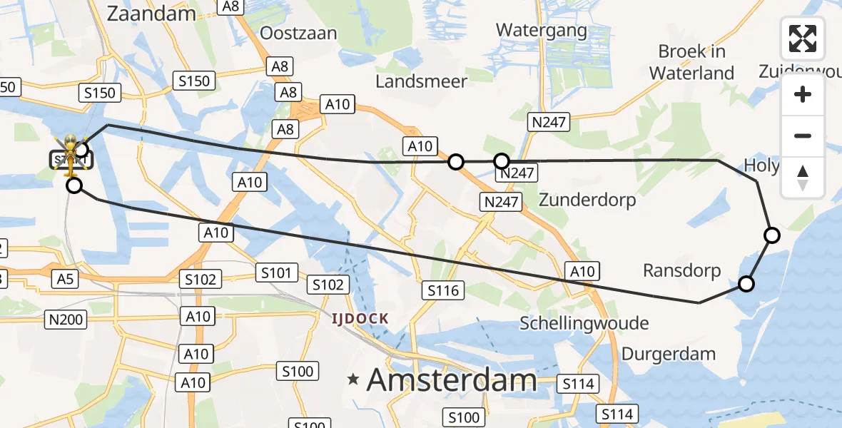 Vluchtroute Traumahelikopter Amsterdam Heliport - Amsterdam Heliport, 28 augustus 2026, 15:21