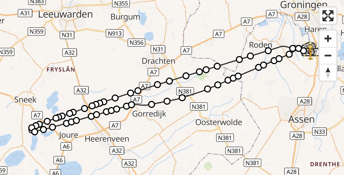 Vluchtroute Traumahelikopter Groningen Airport Eelde - Groningen Airport Eelde, 28 augustus 2026, 15:48