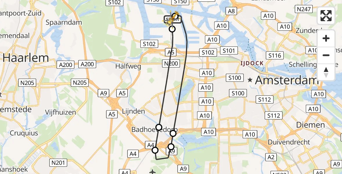 Vluchtroute Traumahelikopter Amsterdam Heliport - Amsterdam Heliport, 28 augustus 2026, 18:15