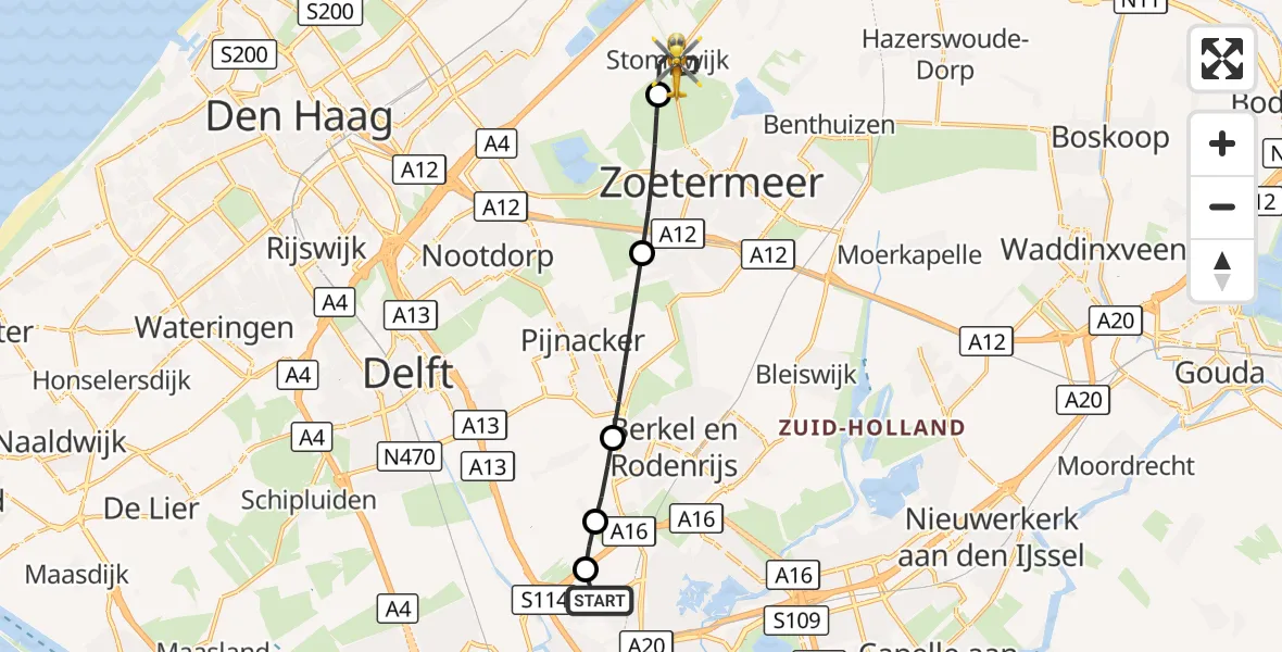 Vluchtroute Traumahelikopter Rotterdam The Hague Airport - Leidschendam, 28 augustus 2026, 20:58