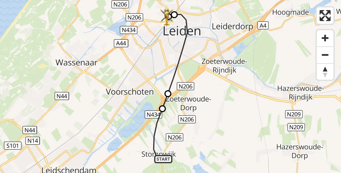 Vluchtroute Traumahelikopter Leidschendam - Leids Universitair Medisch Centrum (LUMC), 28 augustus 2026, 22:14