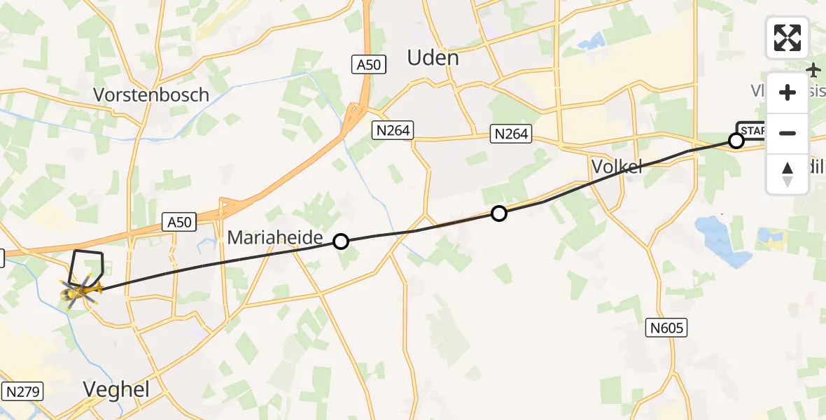 Vluchtroute Traumahelikopter Vliegbasis Volkel - Veghel, 28 augustus 2026, 22:56