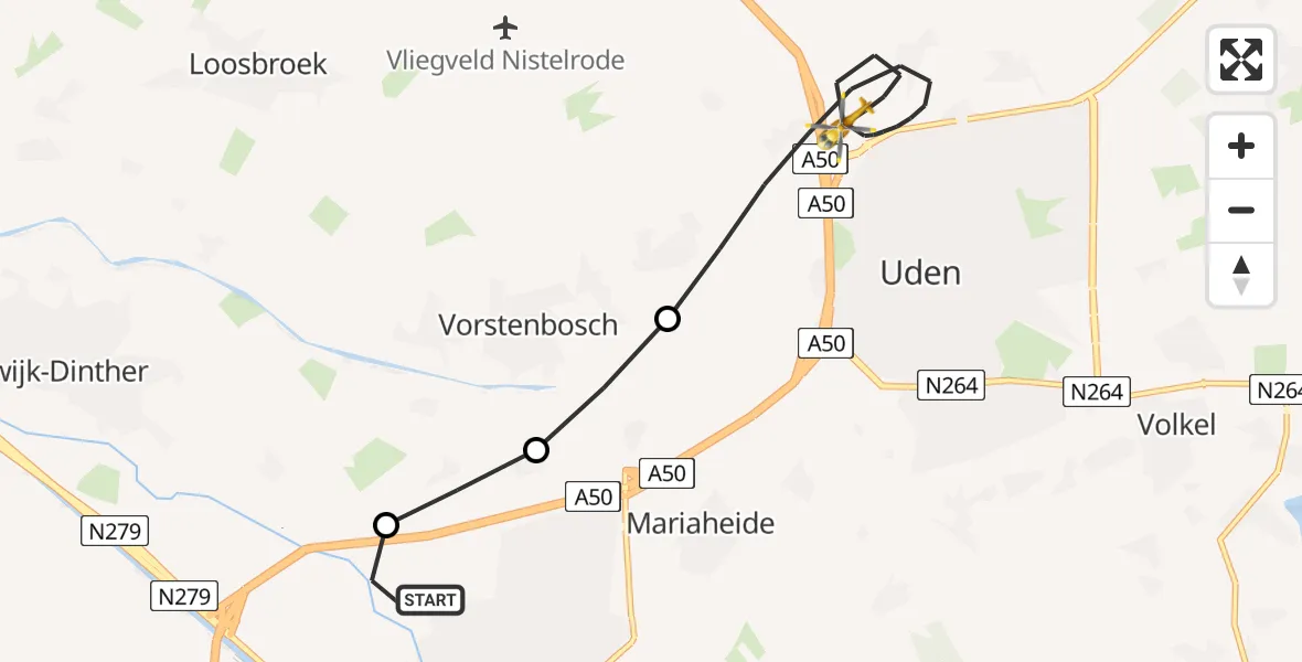 Vluchtroute Traumahelikopter Veghel - Uden, 28 augustus 2026, 23:41
