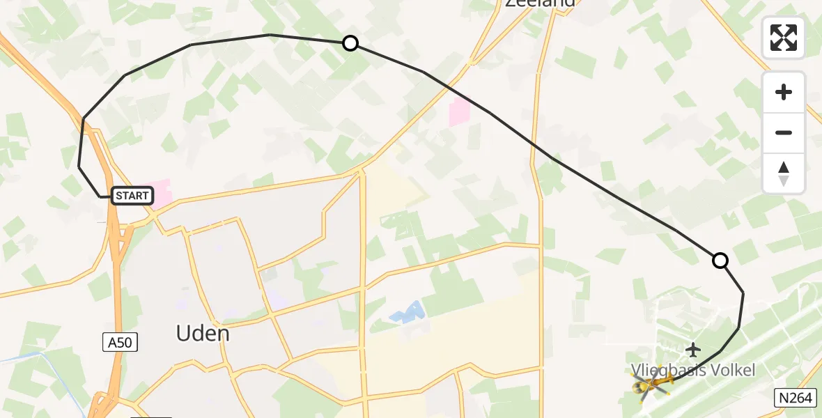 Vluchtroute Traumahelikopter Uden - Vliegbasis Volkel, 29 augustus 2026, 00:04