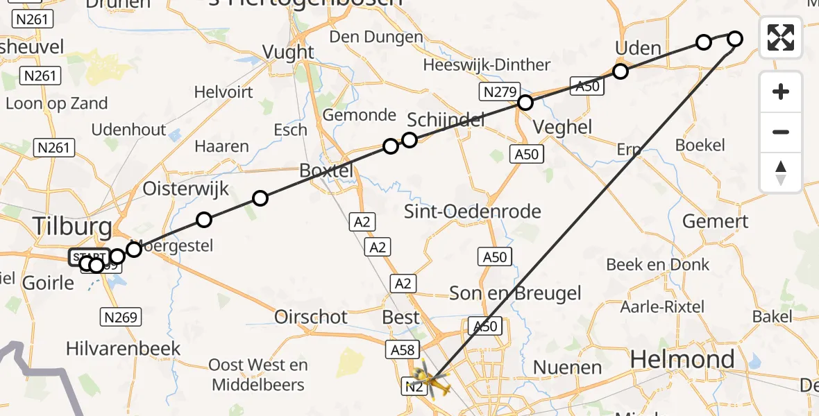 Vluchtroute Traumahelikopter St. Elisabeth Hospital Heliport - Eindhoven, 29 augustus 2026, 01:33