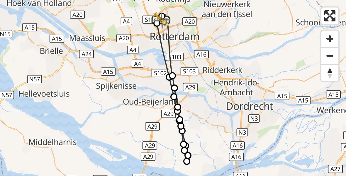 Vluchtroute Traumahelikopter Rotterdam The Hague Airport - Rotterdam The Hague Airport, 29 augustus 2026, 05:37