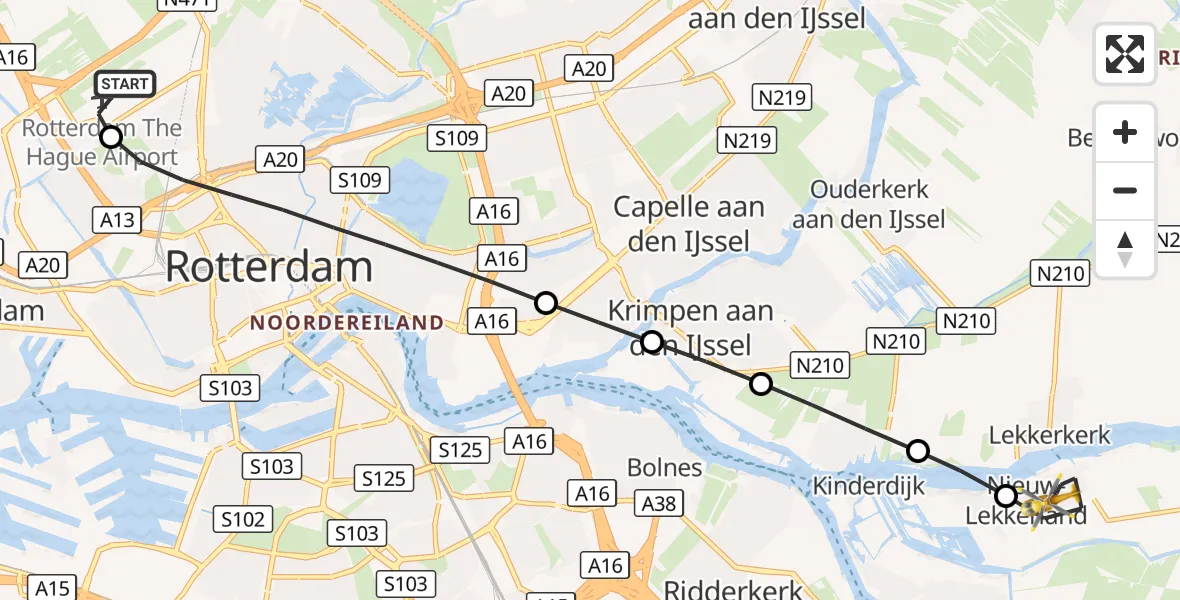 Vluchtroute Traumahelikopter Rotterdam The Hague Airport - Nieuw-Lekkerland, 29 augustus 2026, 06:06
