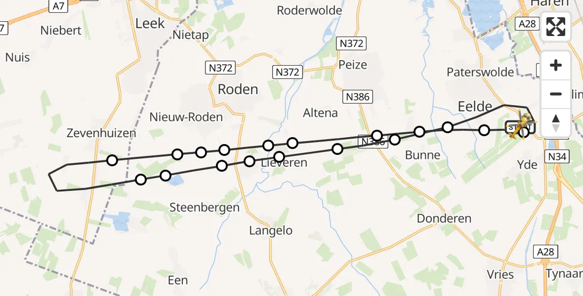 Vluchtroute Traumahelikopter Groningen Airport Eelde - Groningen Airport Eelde, 29 augustus 2026, 06:35