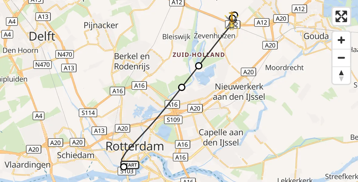 Vluchtroute Traumahelikopter Erasmus MC - Zevenhuizen, 29 augustus 2026, 07:14