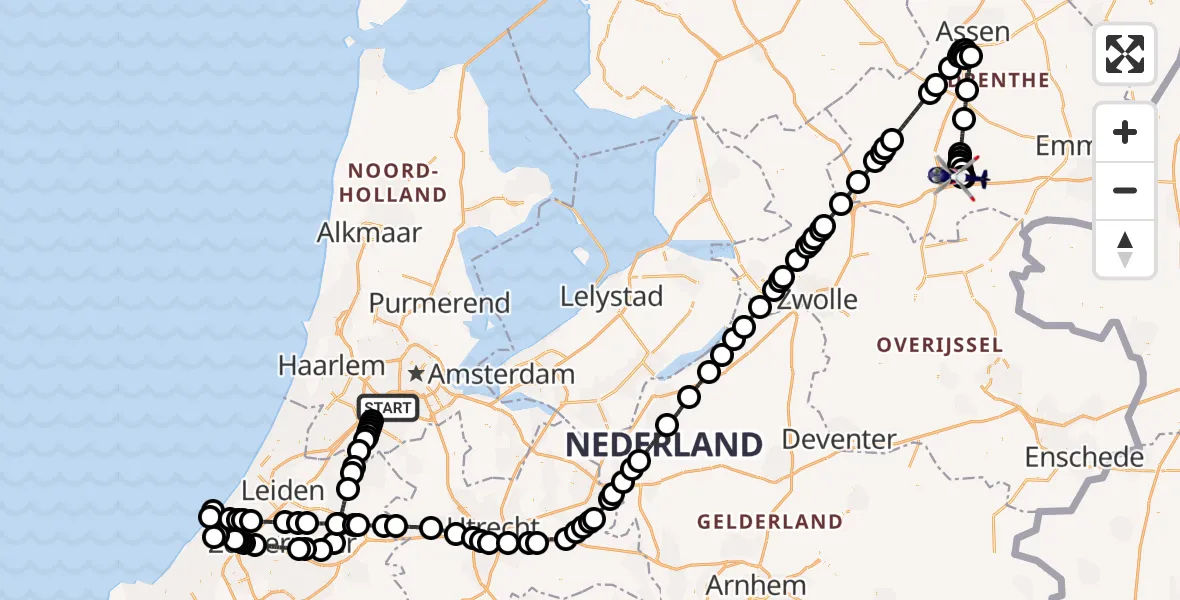 Vluchtroute Politiehelikopter Amsterdam Vliegveld Schiphol - Vliegveld Hoogeveen, 29 augustus 2026, 07:14