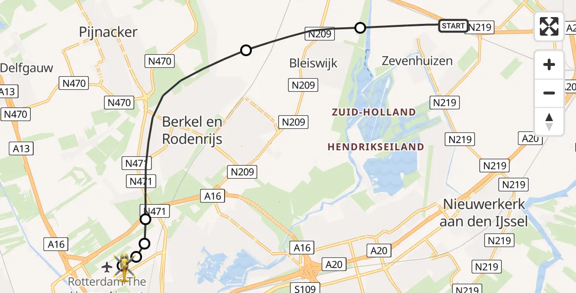 Vluchtroute Traumahelikopter Zevenhuizen - Rotterdam The Hague Airport, 29 augustus 2026, 07:42