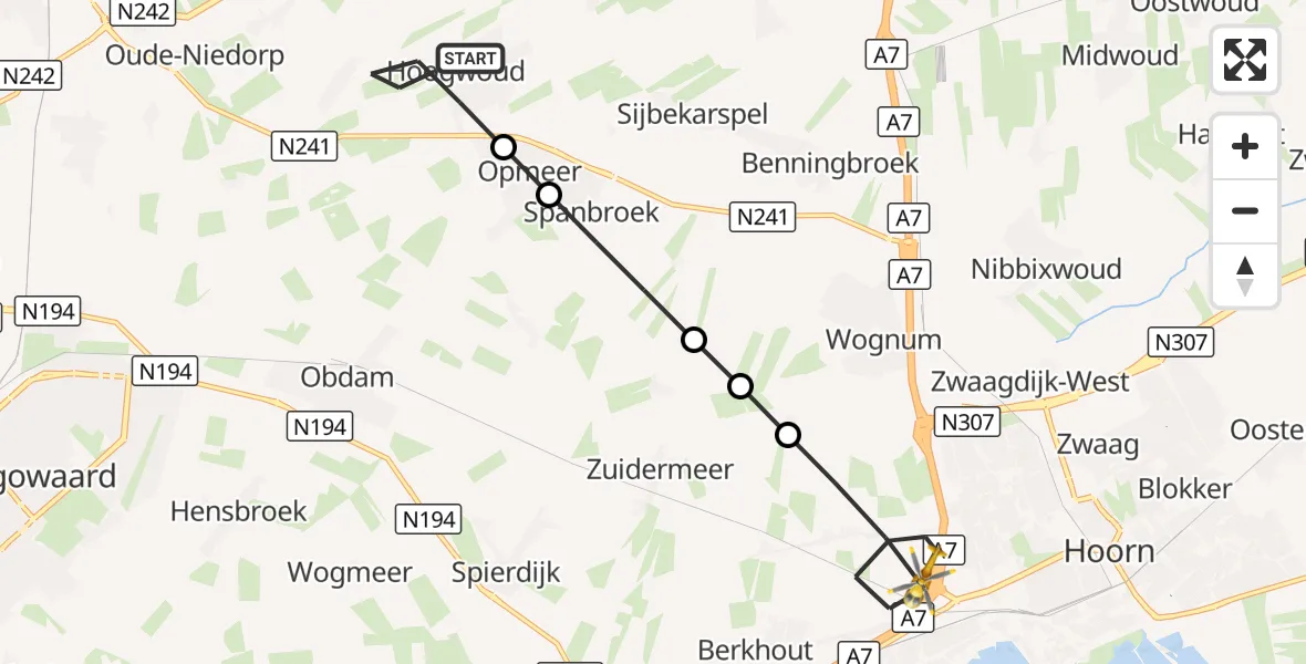 Vluchtroute Traumahelikopter Hoogwoud - Berkhout, 29 augustus 2026, 08:23