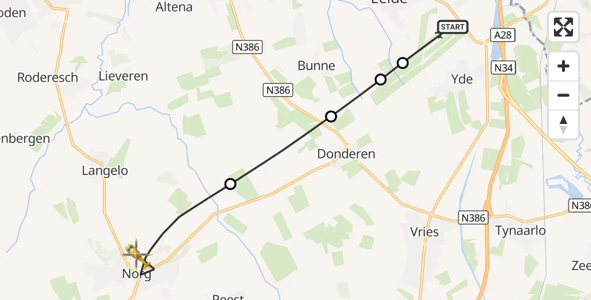 Vluchtroute Traumahelikopter Groningen Airport Eelde - Norg, 29 augustus 2026, 08:32