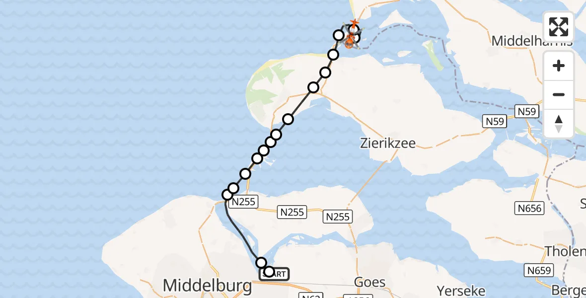 Vluchtroute Kustwachthelikopter Vliegveld Midden-Zeeland - Ouddorp, 29 augustus 2026, 08:36