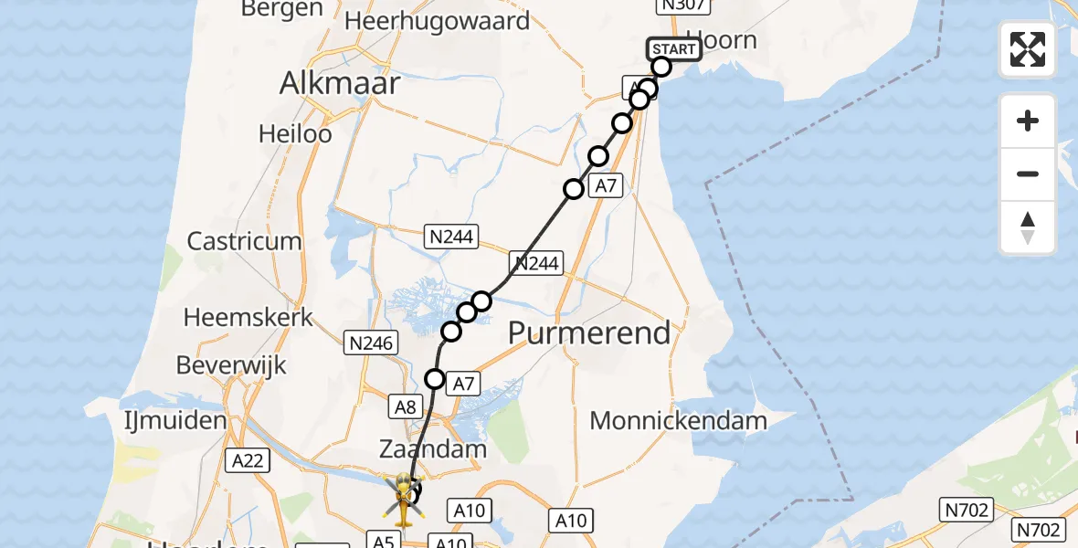 Vluchtroute Traumahelikopter Berkhout - Amsterdam Heliport, 29 augustus 2026, 08:46