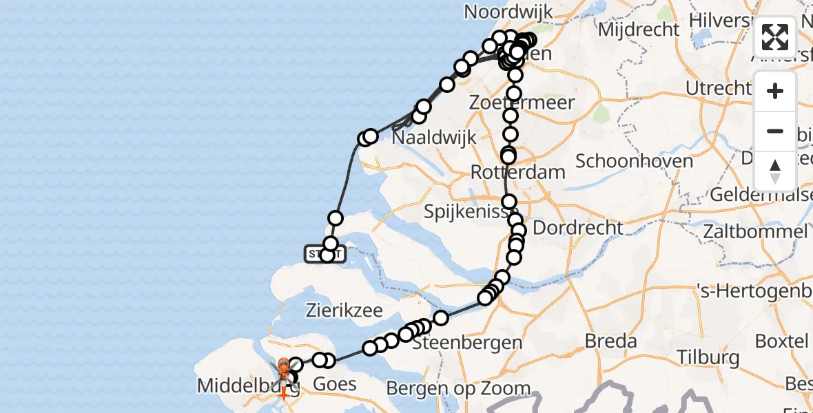 Vluchtroute Kustwachthelikopter Ouddorp - Vliegveld Midden-Zeeland, 29 augustus 2026, 08:52