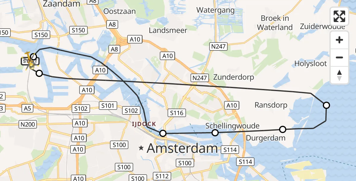 Vluchtroute Traumahelikopter Amsterdam Heliport - Amsterdam Heliport, 29 augustus 2026, 10:22