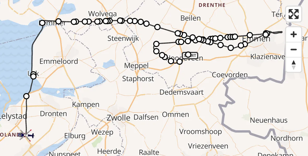 Vluchtroute Politiehelikopter Vliegveld Hoogeveen - Lelystad, 29 augustus 2026, 10:30