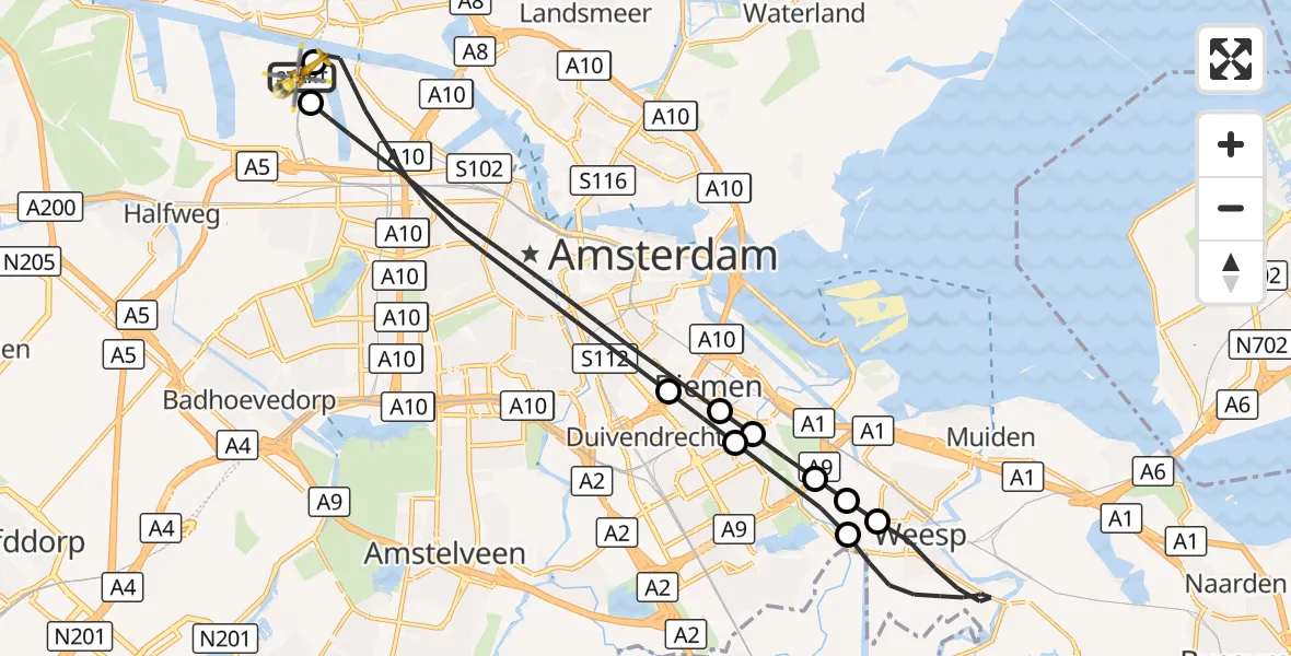 Vluchtroute Traumahelikopter Amsterdam Heliport - Amsterdam Heliport, 29 augustus 2026, 10:37