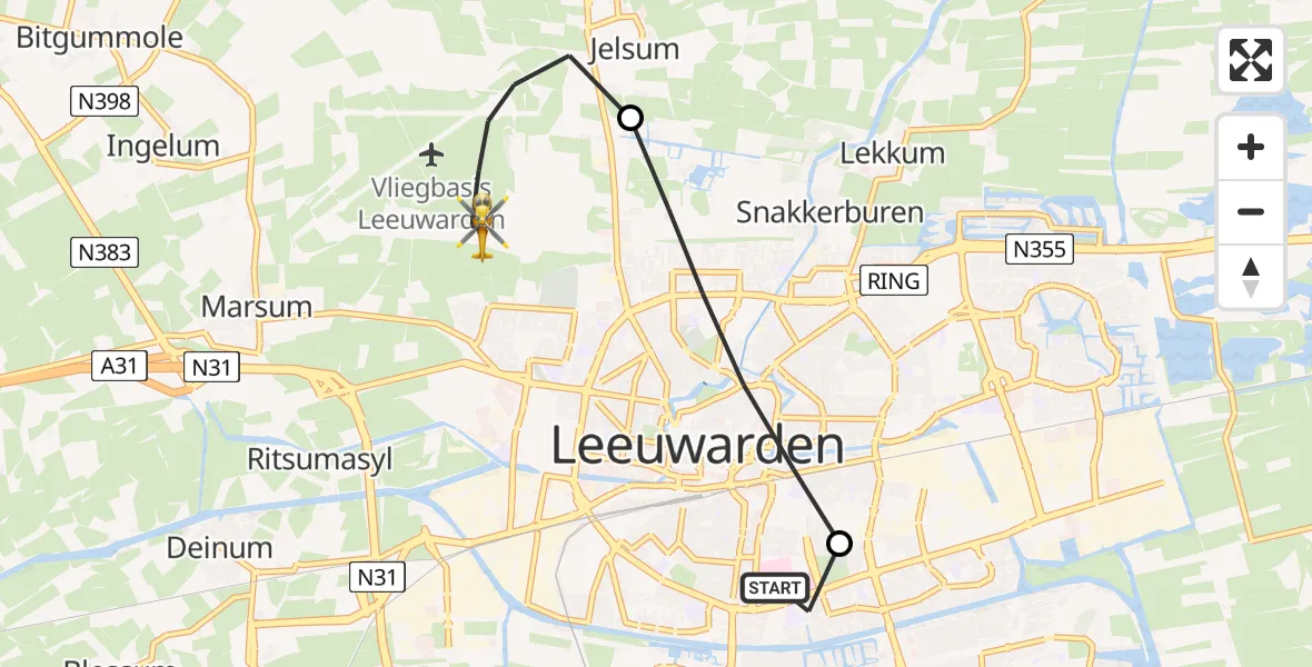 Vluchtroute Ambulancehelikopter Leeuwarden Medical Center Heliport - Vliegbasis Leeuwarden, 29 augustus 2026, 10:41