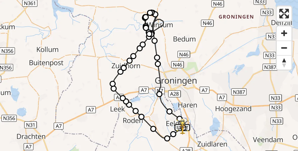 Vluchtroute Traumahelikopter Groningen Airport Eelde - Groningen Airport Eelde, 29 augustus 2026, 11:45
