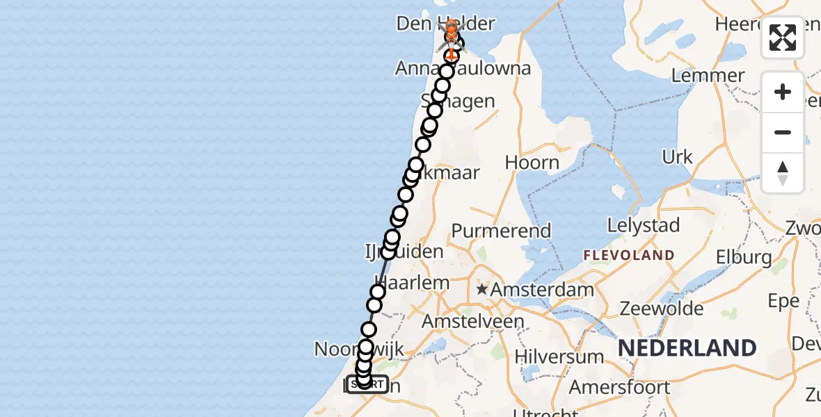 Vluchtroute Kustwachthelikopter Leids Universitair Medisch Centrum (LUMC) - Militair vliegveld De Kooy / Den Helder Airport, 29 augustus 2026, 12:07