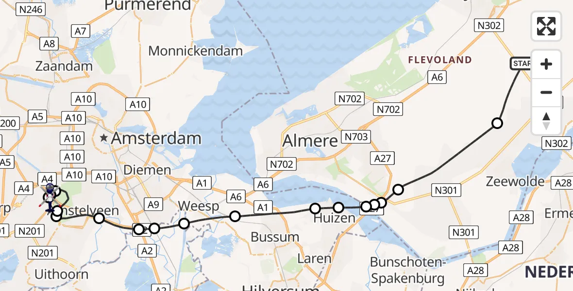 Vluchtroute Politiehelikopter Lelystad - Amsterdam Vliegveld Schiphol, 29 augustus 2026, 12:08
