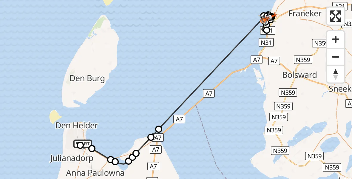 Vluchtroute Kustwachthelikopter Militair vliegveld De Kooy / Den Helder Airport - Harlingen, 29 augustus 2026, 13:39