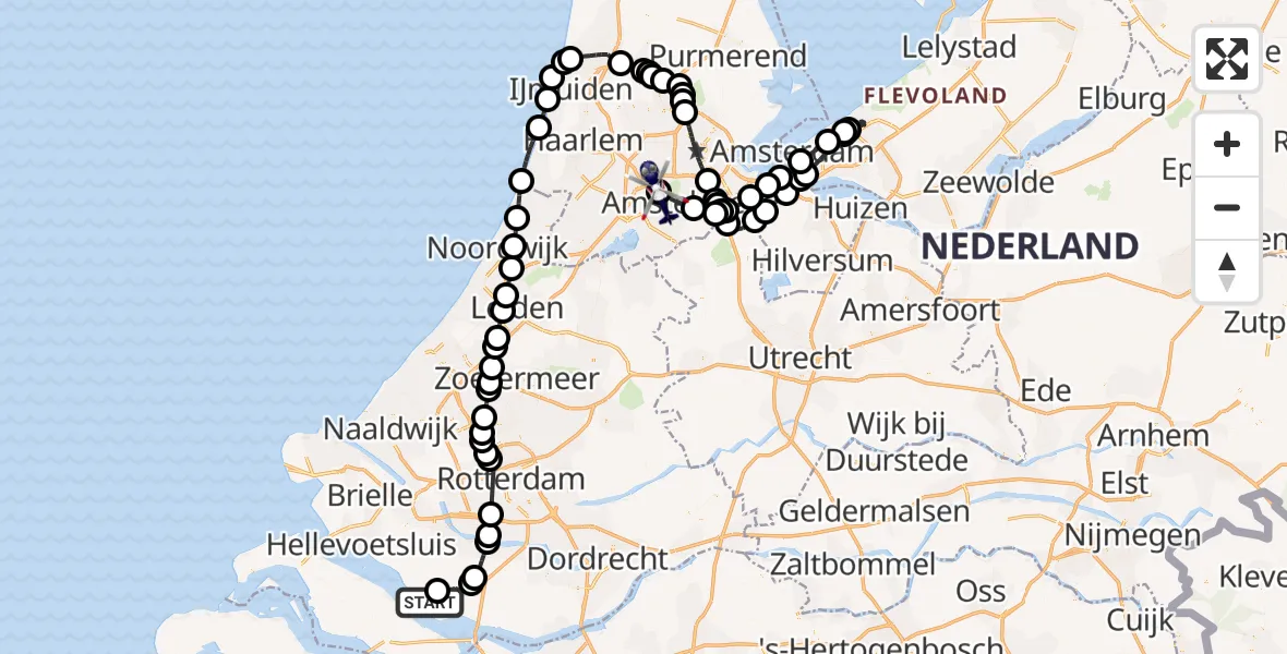 Vluchtroute Politiehelikopter Goudswaard - Amsterdam Vliegveld Schiphol, 29 augustus 2026, 13:52