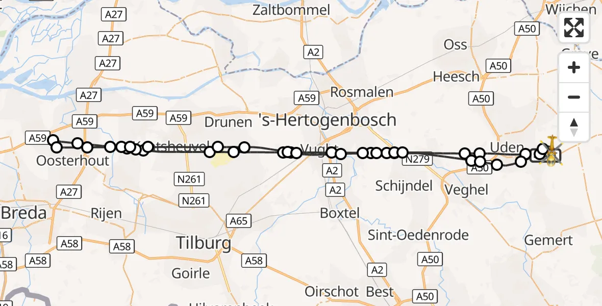Vluchtroute Traumahelikopter Vliegbasis Volkel - Vliegbasis Volkel, 29 augustus 2026, 14:17