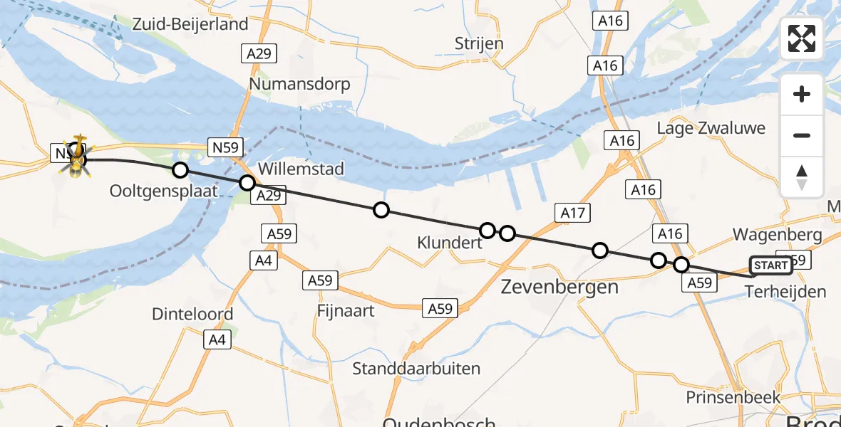 Vluchtroute Traumahelikopter Terheijden - Ooltgensplaat, 29 augustus 2026, 14:33