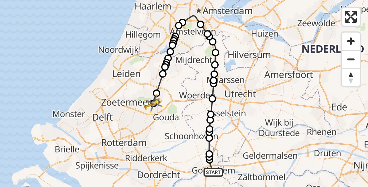 Vluchtroute Traumahelikopter Gorinchem - Waddinxveen, 29 augustus 2026, 14:48