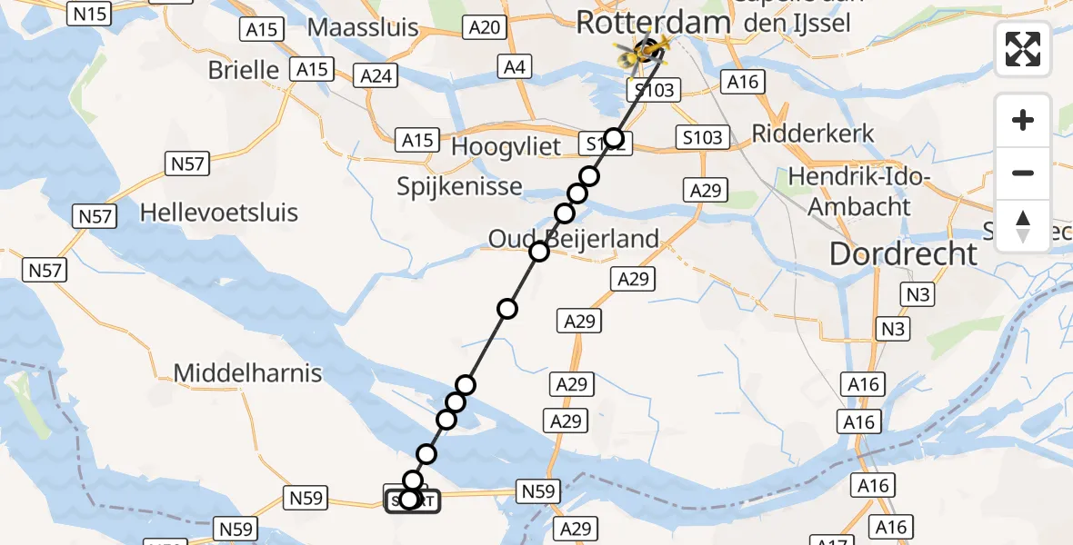 Vluchtroute Traumahelikopter Achthuizen - Erasmus MC, 29 augustus 2026, 14:54