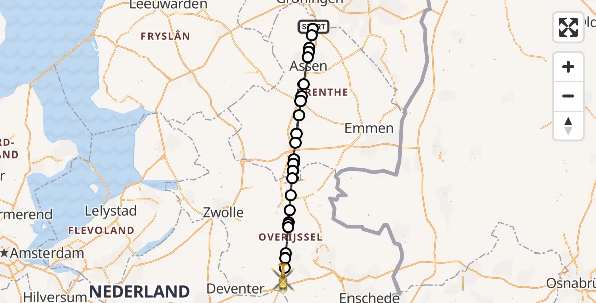 Vluchtroute Traumahelikopter Groningen Airport Eelde - Holten, 29 augustus 2026, 15:30
