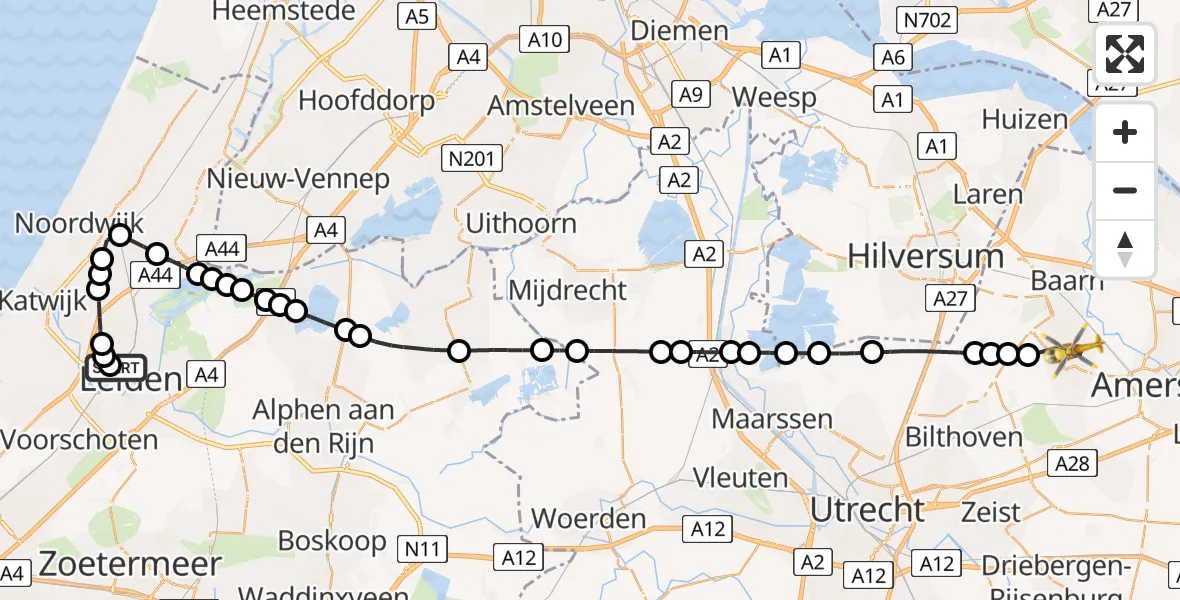 Vluchtroute Traumahelikopter Leids Universitair Medisch Centrum (LUMC) - Soest, 29 augustus 2026, 16:29