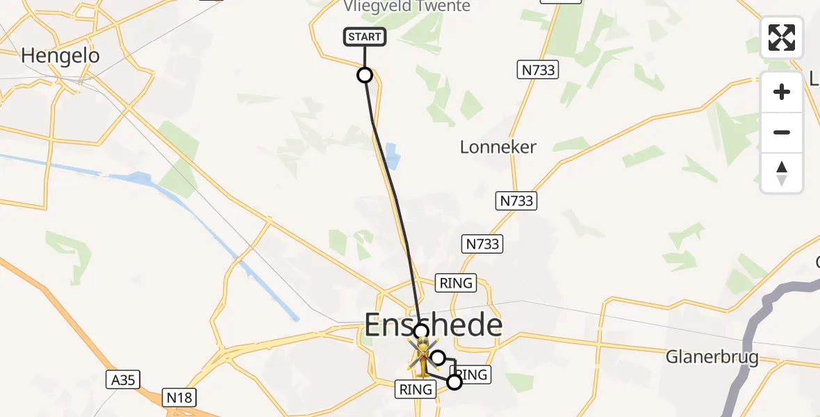 Vluchtroute Traumahelikopter Twente Airport - Medisch Spectrum Twente Hospital Heliport, 29 augustus 2026, 16:57