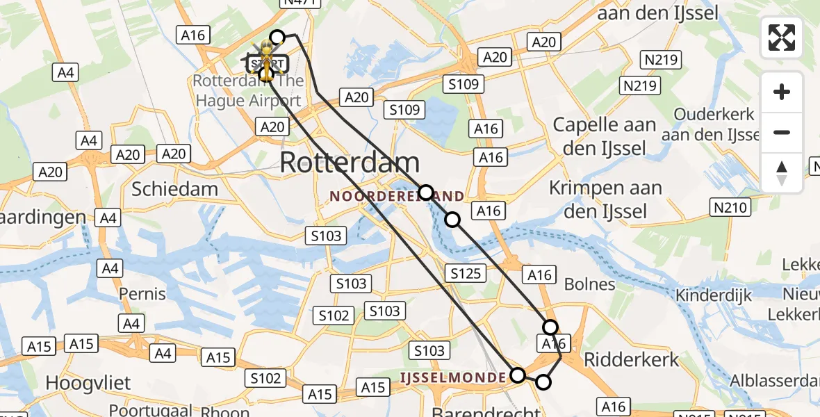 Vluchtroute Traumahelikopter Rotterdam The Hague Airport - Rotterdam The Hague Airport, 29 augustus 2026, 17:23