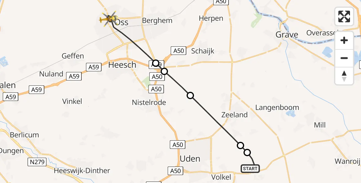 Vluchtroute Traumahelikopter Vliegbasis Volkel - Oss, 29 augustus 2026, 18:01