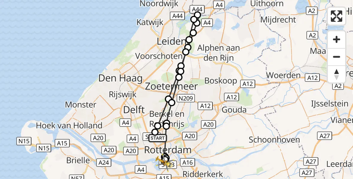 Vluchtroute Traumahelikopter Rotterdam The Hague Airport - Rotterdam, 29 augustus 2026, 21:21