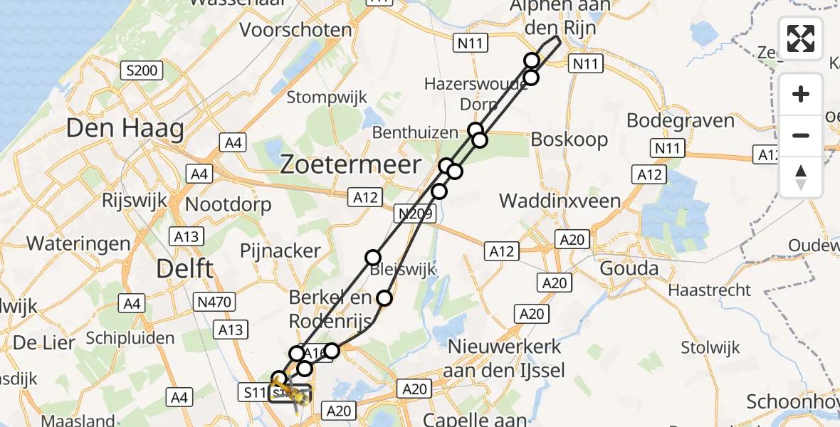 Vluchtroute Traumahelikopter Rotterdam The Hague Airport - Rotterdam The Hague Airport, 30 augustus 2026, 00:47
