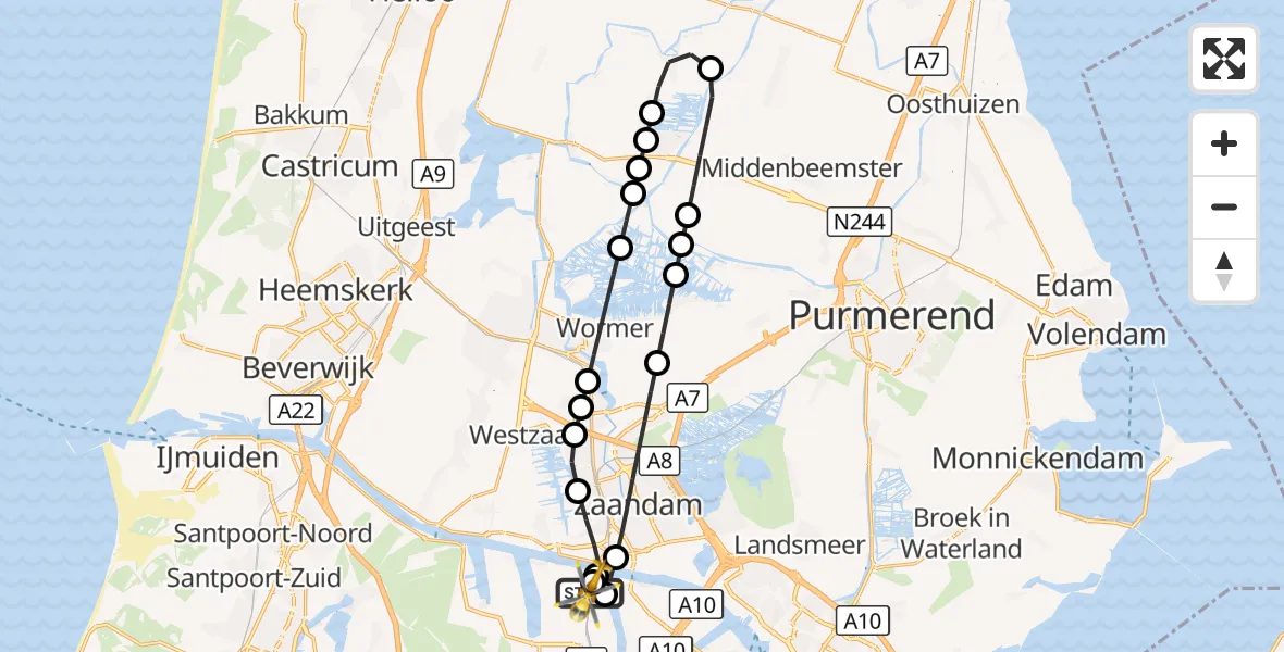 Vluchtroute Traumahelikopter Amsterdam Heliport - Amsterdam Heliport, 30 augustus 2026, 05:09