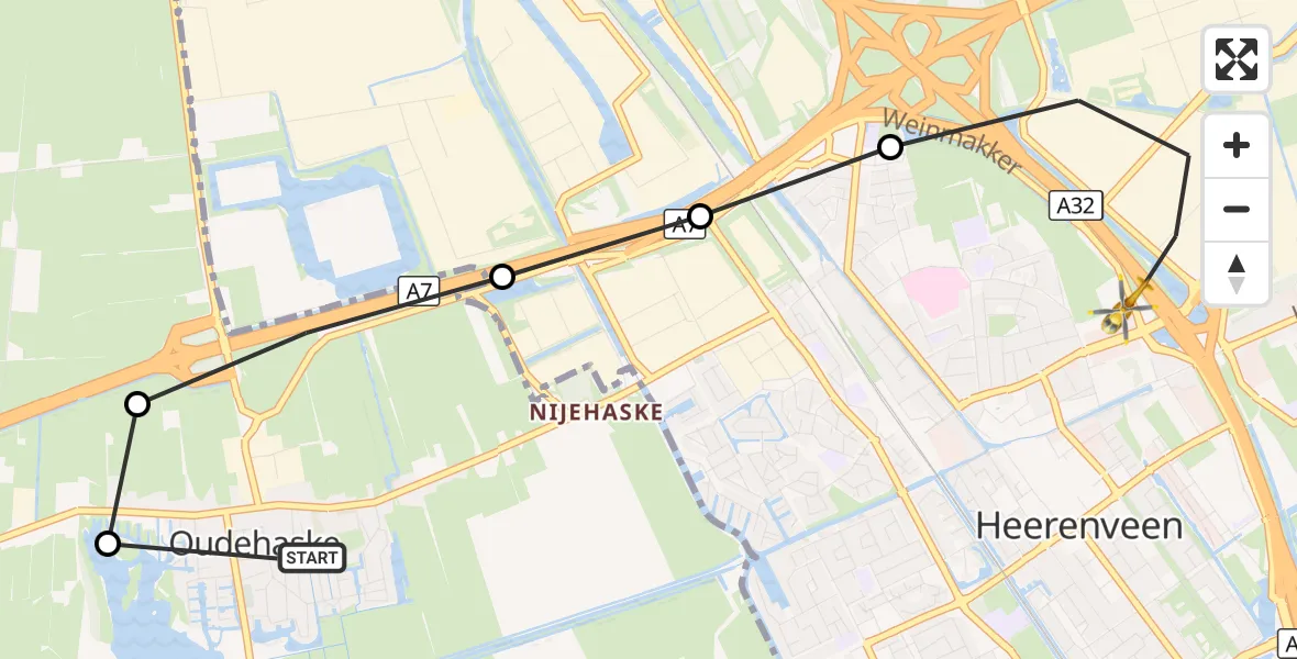 Vluchtroute Traumahelikopter Oudehaske - Heerenveen, 30 augustus 2026, 10:02
